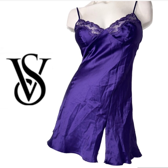 Victoria's Secret Other - NWT Victoria’s Secret Purple Silky Satin & Lace Slip Chemise Nighty Lingerie S
